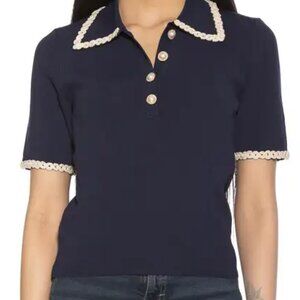 Alexia Admor Collared Knit Short Sleeve Top - S